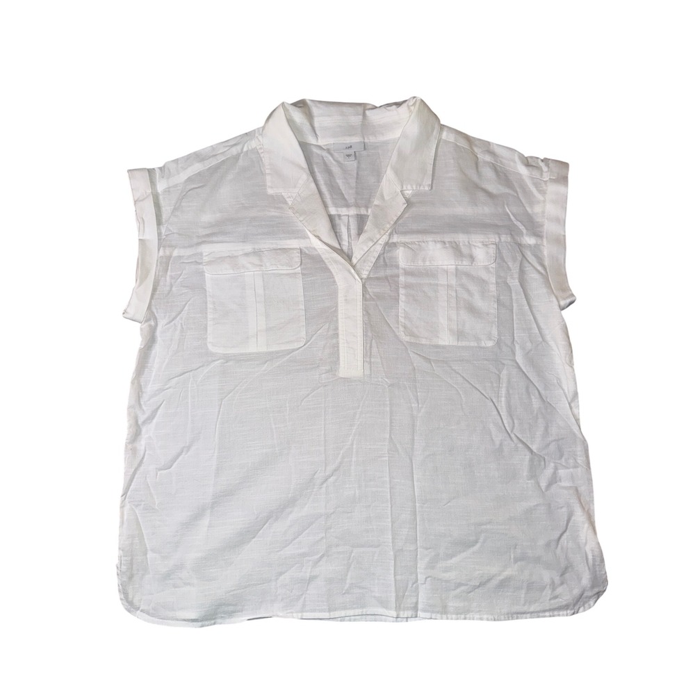 J Jill Women's utility pop over White cap sleeve Shirt Top‎ Collared Pockets